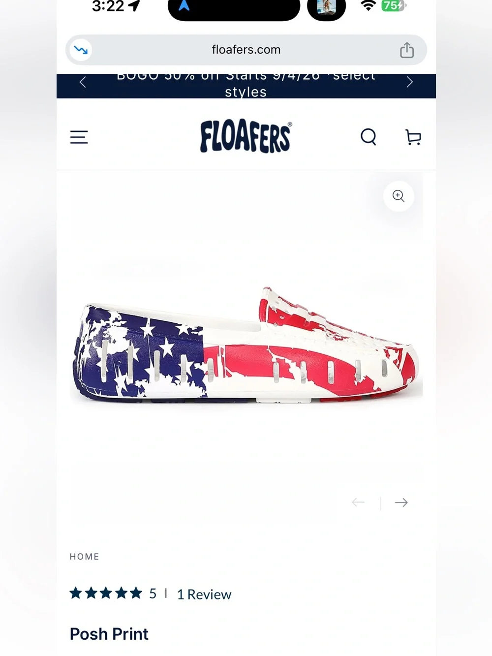 NWT - Floafers Prodigy Kids in American Posh Print - Red White Blue - Size 9